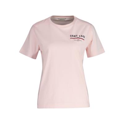 T-Shirt GANT "REG GRAPHIC SS T-SHIRT", Damen, Gr. S, rot (salmon), Single Jersey, Obermaterial: 100% Baumwolle, casual, regular fit, Rundhals, Kurzarm, Shirts, regular fit, Print auf der Brust Image