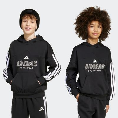 Kapuzensweatshirt ADIDAS SPORTSWEAR "J HOT FL HOOD", Kinder, Gr. 176, schwarz-weiß (schwarz, weiß), Obermaterial: 70% Baumwolle, 30% Polyester, sportlich, Sweatshirts Image