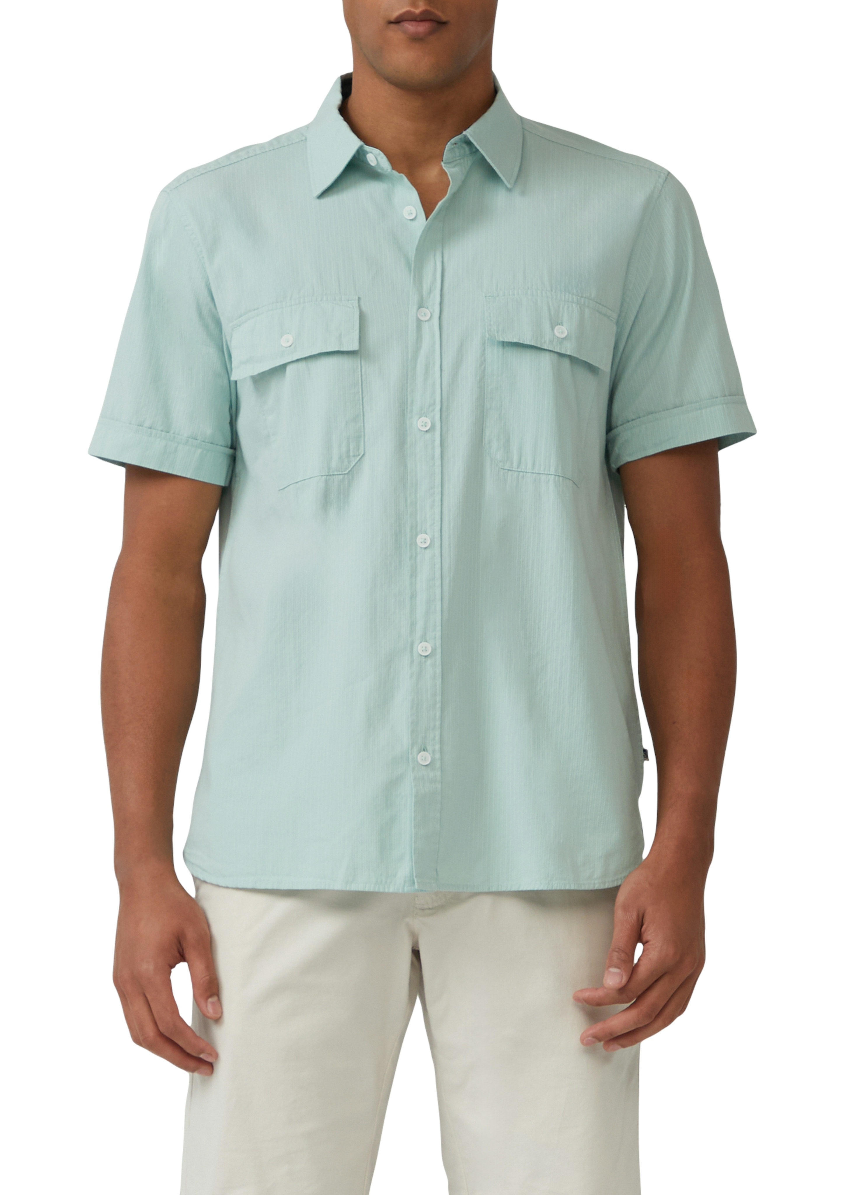 Kurzarmhemd S.OLIVER, Herren, Gr. M, N-Gr, grün (ocean grün), Web, Obermaterial: 100% Baumwolle, unifarben, normal hüftbedeckend, Rundhals, Hemden, mit Brusttaschen