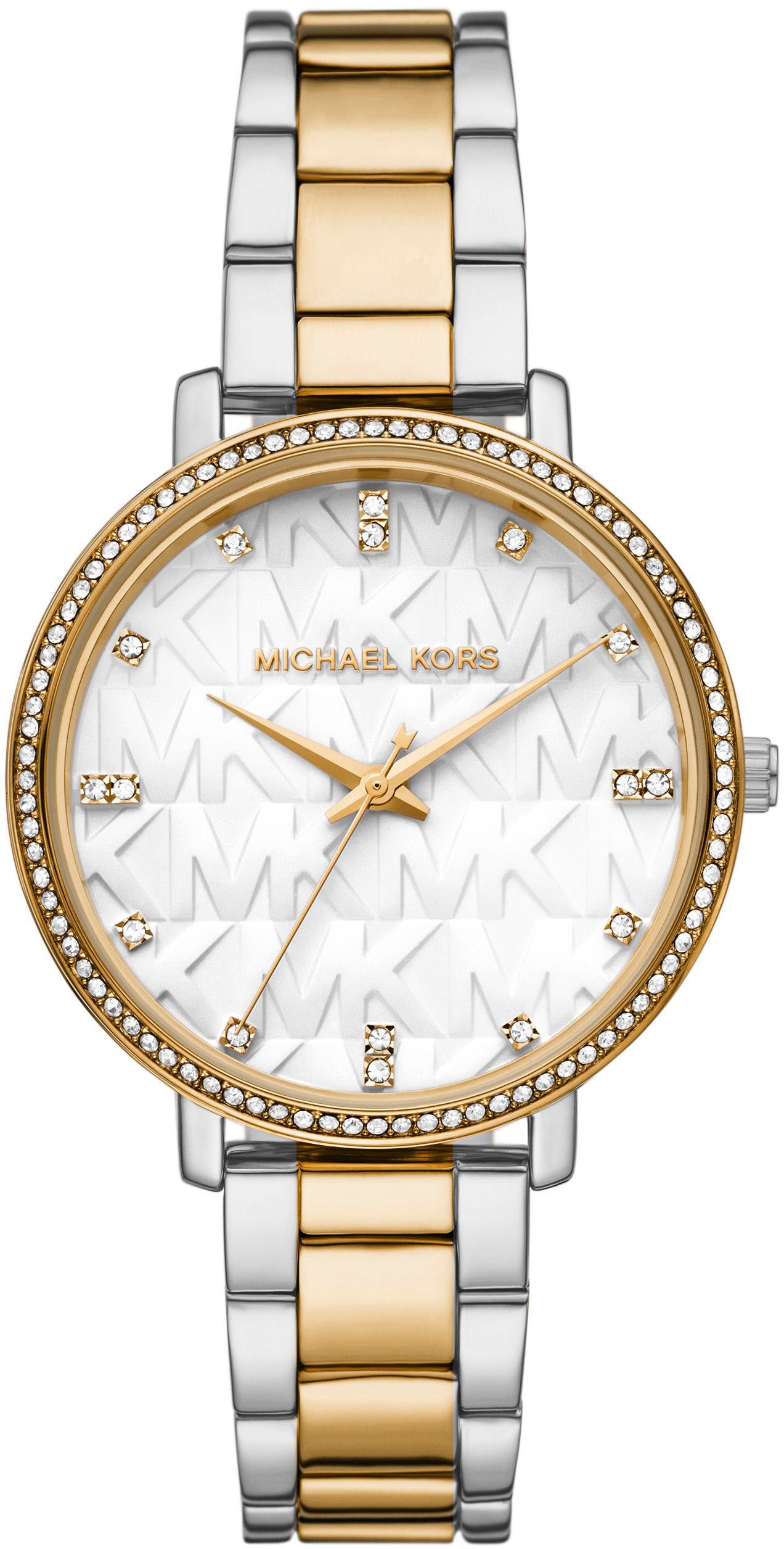Quarzuhr MICHAEL KORS "PYPER", gold (edelstahlfarben, gelbgoldfarben, weiß), Armbanduhren, Damen, Quarzuhr, Armbanduhr, Damenuhr, Edelstahlarmband, analog, Glassteine