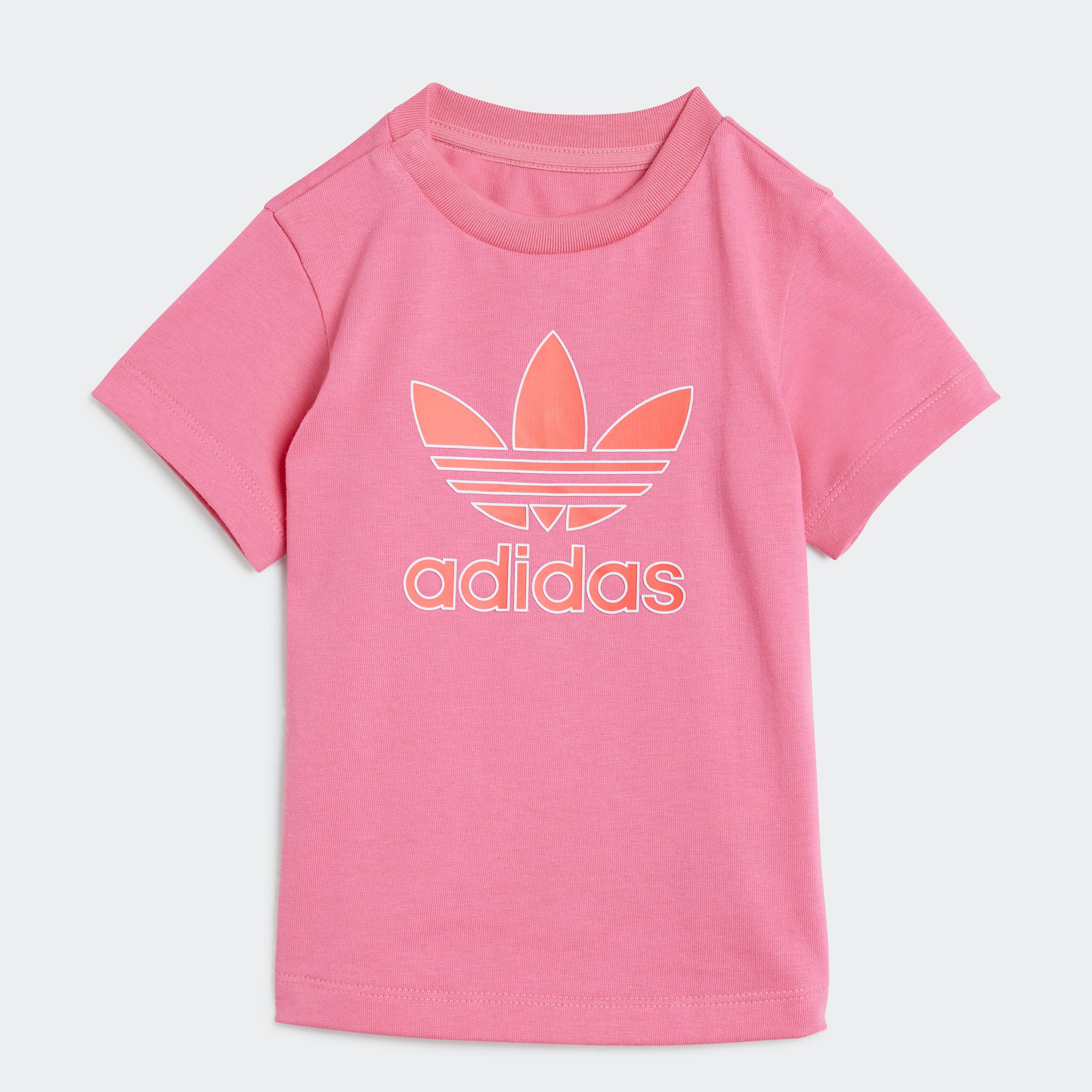 T-Shirt ADIDAS ORIGINALS "TREFOIL TEE", Mädchen, Gr. 80, pink (pink fusion), Obermaterial: 100% Baumwolle, Shirts T-Shirt, für Babys und Kleinkinder, sportlicher Stil, bequemes Design