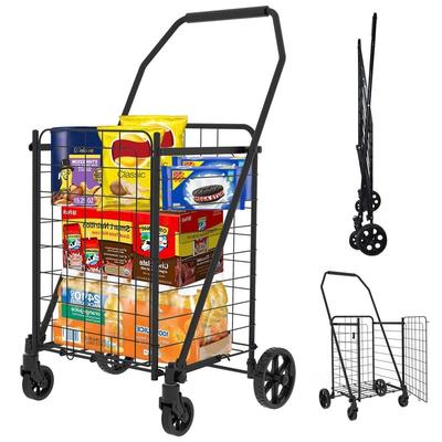 Extra Large Folding Grocery Cart - Heavy Duty 132LBS, 360° Wheels and Waterproof Liner