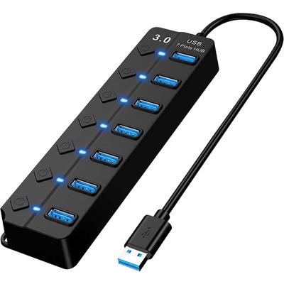 Sollbry - usb 3.0-Hub, 7-Port-USB-Hub, Multi-7-Port-USB-Steckdosenleiste mit unabhängigem Schalter Image