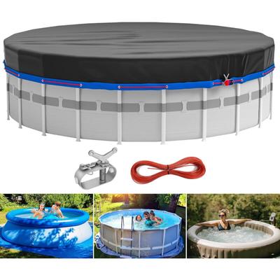 Coocheer - Runde oberirdische Schwimmbadabdeckung mit passendem Stahlkabel + Kabelspanner,