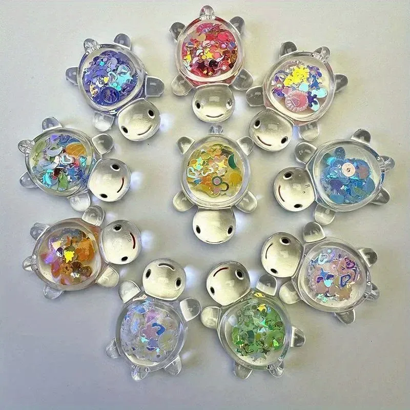 10 Stück im Dunkeln leuchtende Schildkrötenfiguren aus Kunstharz, lebendige bunte Schildkröten-Dekoration, Miniatur-Ornamente für drinnen und draußen, Haus und Garten Image