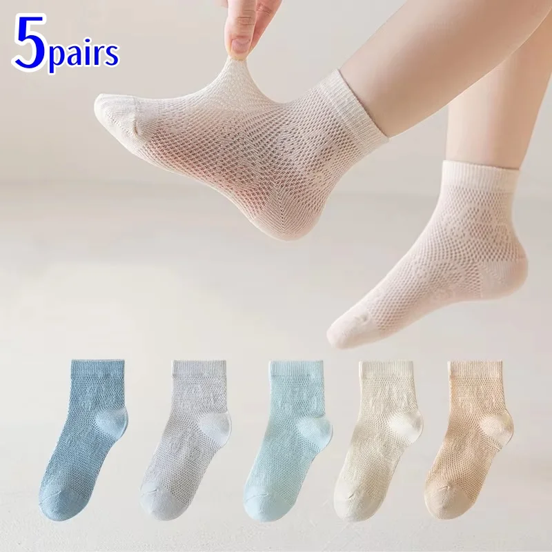 5 Paare/paket Kinder Socken Für Jungen Drucken Auto Sommer Mesh Dünne Atmungsaktive kinder Socken Für Jungen Casual Kind Student socke 2-12Y Image