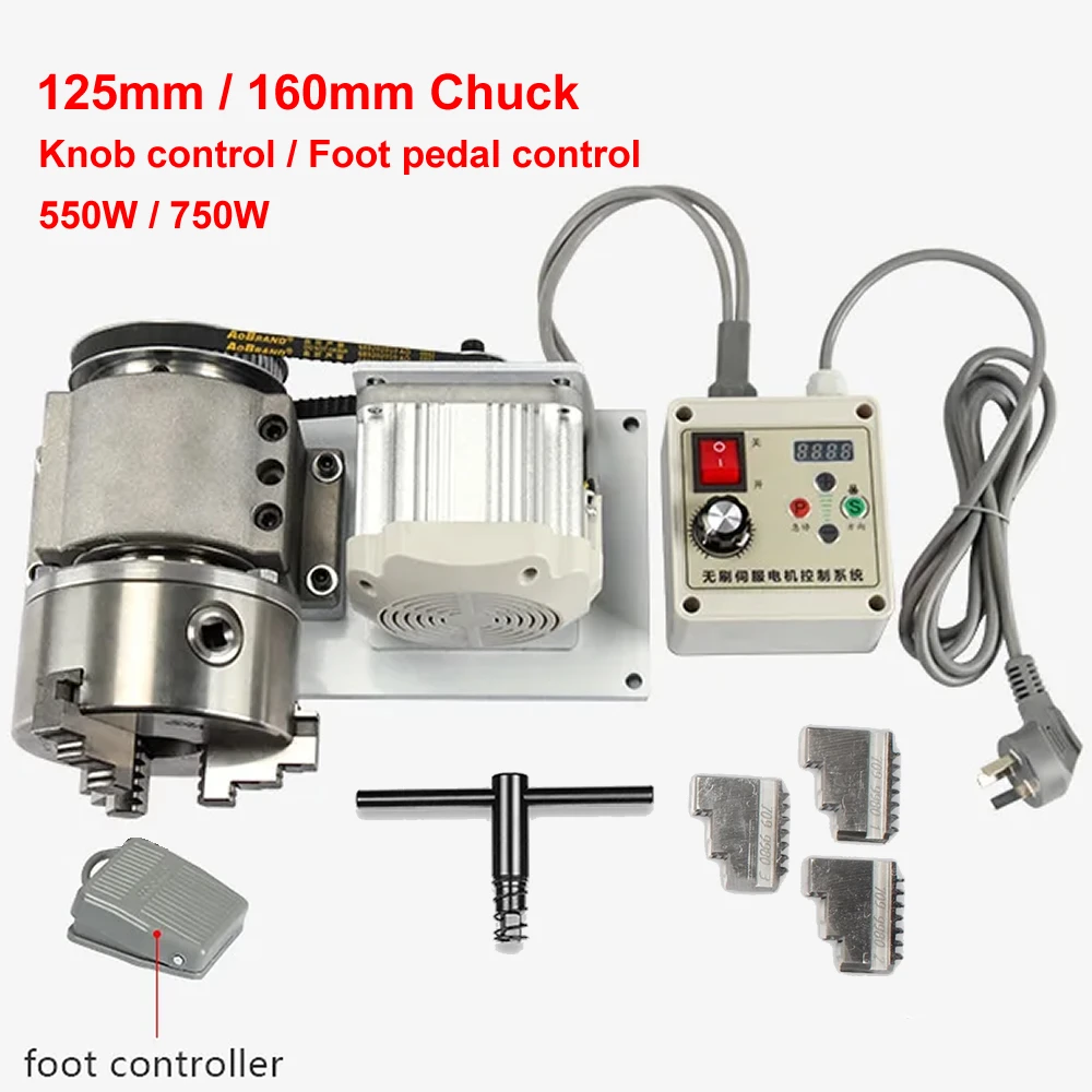 Drehachse-Trennkopf mit einstellbarer Geschwindigkeit, 125 mm, 160 mm, 3 Backen, Spannfutter mit Controller, bürstenloser Motor, Mittelhöhe 85 mm, 91 mm Image