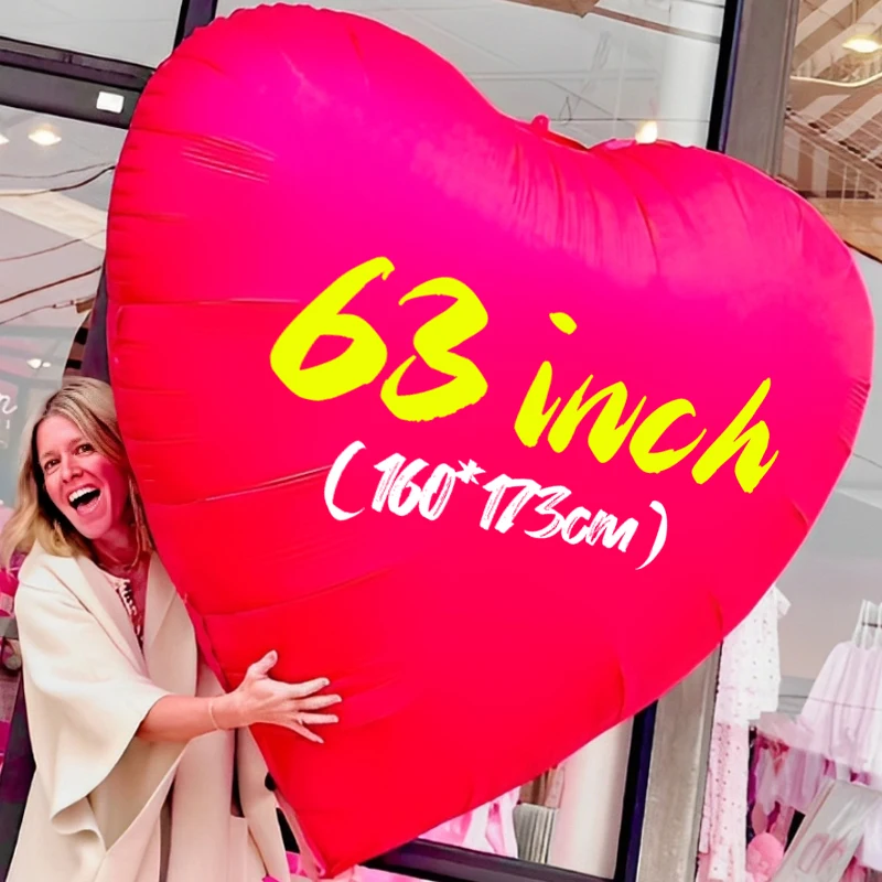 63 Zoll große Liebesballons, riesige Aluminiumfolie, rote herzförmige Luftballons für Geburtstag, Valentinstag, Hochzeit, Party-Dekoration Image