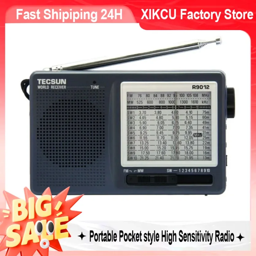 XIKCU Tragbarer R-9012 FM/AM/SW wiederaufladbarer 12-Band-Radioempfänger mit hoher Empfindlichkeit im Taschenstil, Mini-FM-Empfänger, Radios