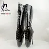 Damen-Stiefel mit mittlerer Wade, schwarze Fetisch-Stiletto-Schuhe, 18 cm, Ultra-High-Heels, spitzer