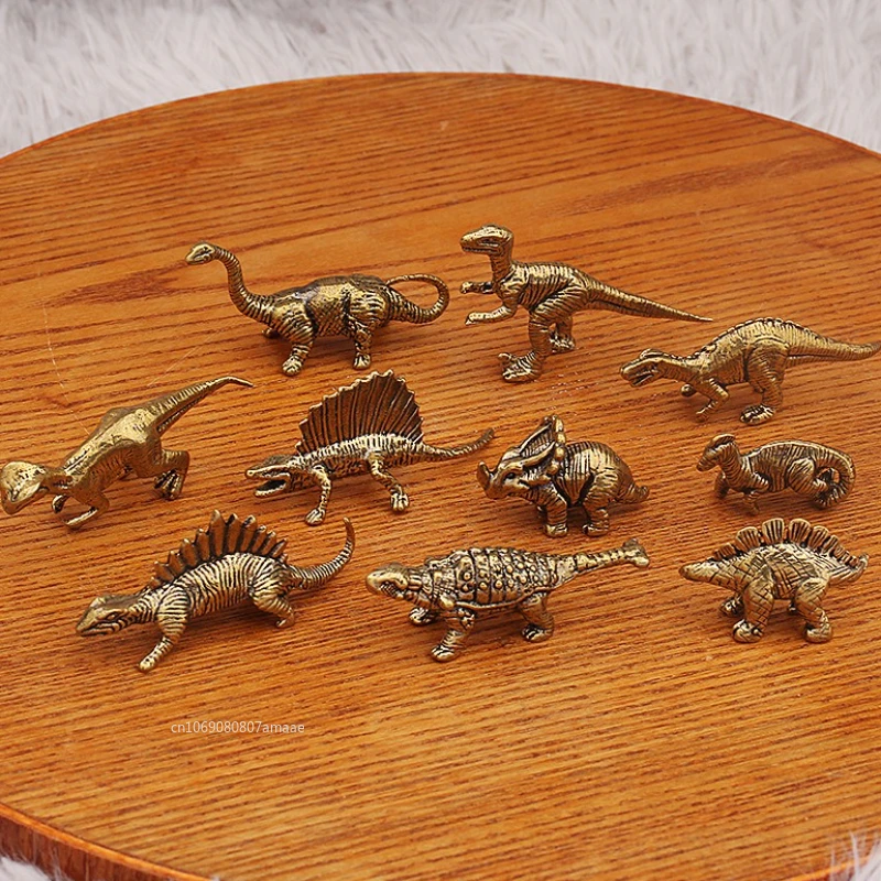 Massive Messing Jurassic Dinosaurier kleine Vintage Statue Büro Desktop Ornamente Tee Haustier Handwerk Feng Shui Ornament Miniaturen Image