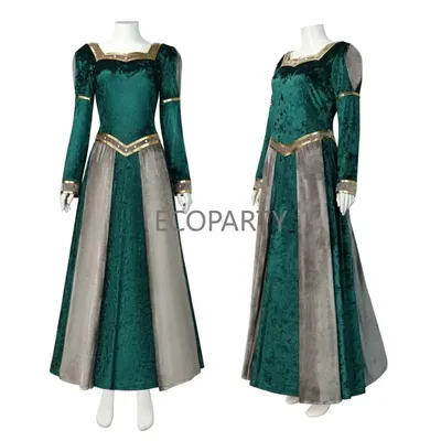 Shrek Monster Fiona Prinzessin Cosplay Kostüm Fiona Pleuche Vintage Grünes Langes Kleid Cos Kostüm Image
