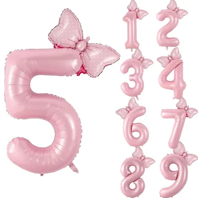 32 Zoll rosa Schleife Nummer Folienballons 1 2 3 4 5 6 7 8 9 Jahre alt Geburtstagsfeier Festival Image