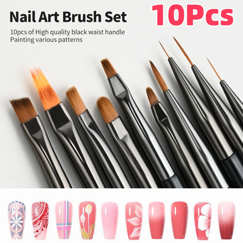 10 Teile/satz Nail art Pinsel Liner Gel Polnischen Linien Blume Malerei Zeichnung Stift für Nail art Design DIY Nägel Spitze Detail werkzeug Anzug Image