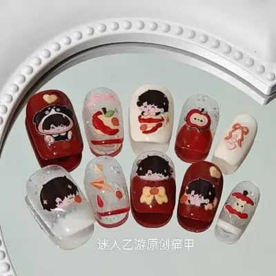 Anime Love and Deepspace Caleb Cosplay Q Versions Press-on Falscher Nagel Cartoon Nails Patch Wear Armor Handgefertigte Nailed Image