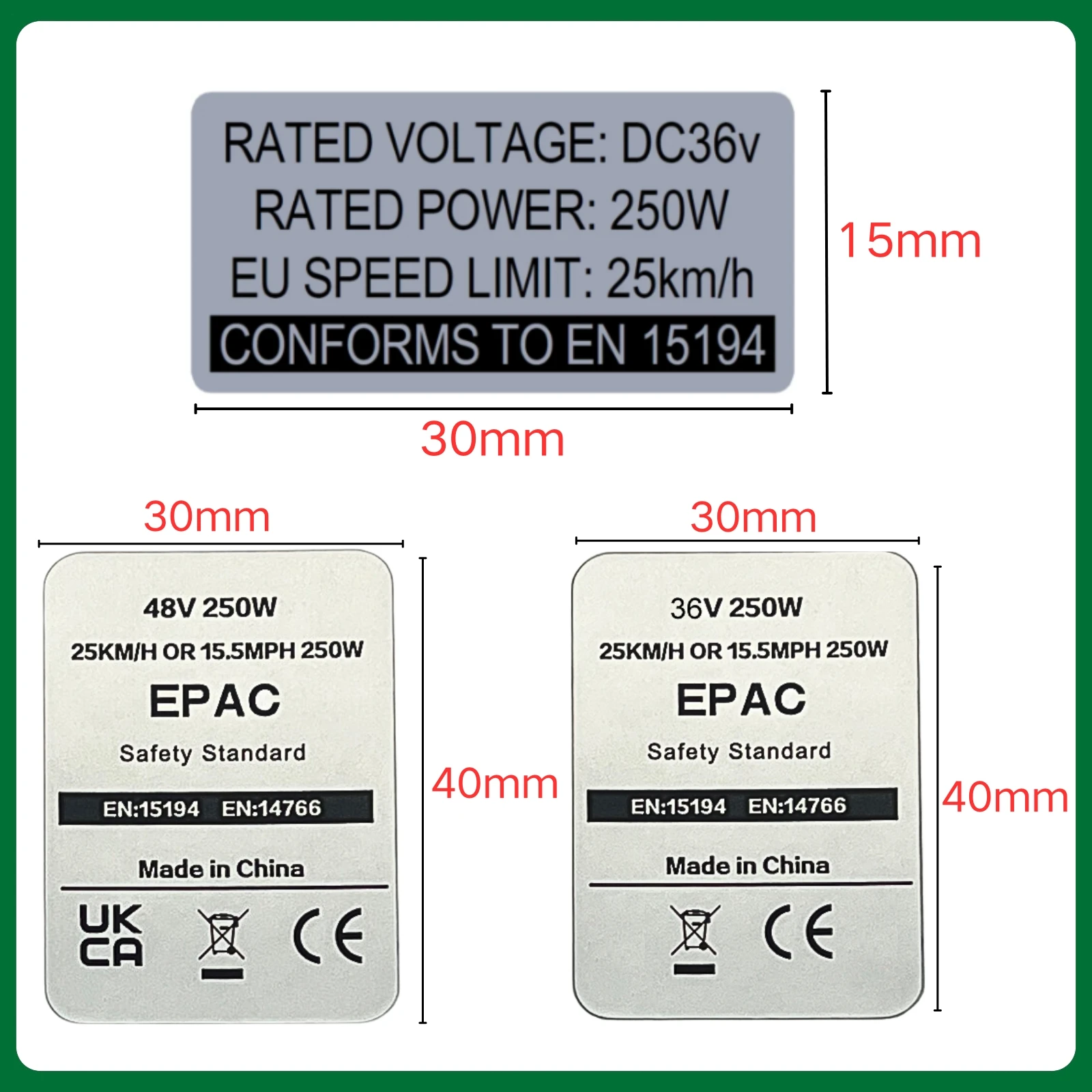 EBIKE-Aufkleber, 36 V, 48 V, 250 W, Etikett für Elektrofahrräder, kompatibel mit Bafang Tongsheng und anderen Marken 500 W–1500 W Umrüstsatz Image
