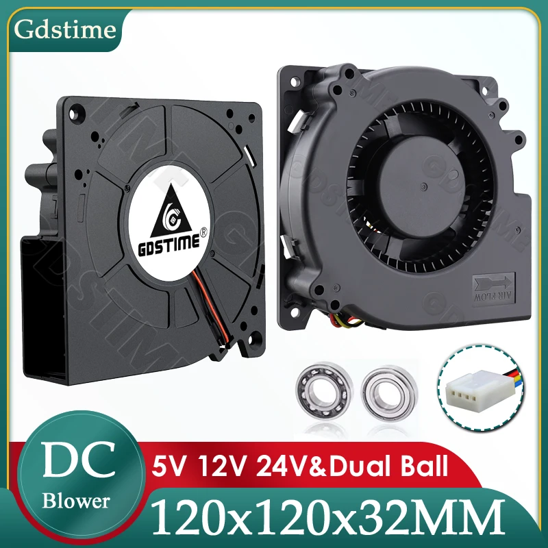 Gdstime 120 mm Lüfter, 24 V, 12 V, 5 V, 120 mm x 32 mm, spezialisierter Turbo-Lüfter 12032, großer Luft-Radial-Lüfter für BBQ-Grill, industrieller tragbarer Lüfter Image