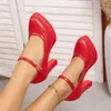 Größe 36–42, elegante rote Hochzeitsschuhe für Damen, Plateaupumps, 2025, flacher Block, High Heels,