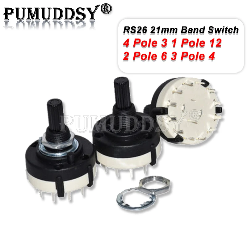 1PCS 21MM RS26 Achse Band Schalter Ibuw Kunststoff 4 Pole 3 Position Dreh Band Schalter 2 Pole6 Position 1 pole12 Position Schalter Neue Image