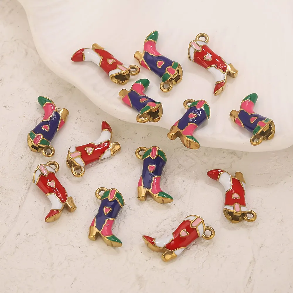 3 Stück Edelstahl rote Emaille Stiefel Charm vergoldet 18 Karat für DIY Halskette Ohrringe Vintage-Schmuckherstellung Materialien Großhandel