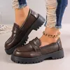 Neue Braun Punk Plattform Frauen Müßiggänger Runde Kappe Blockabsatz Vintage Schuhe Frauen Slip auf