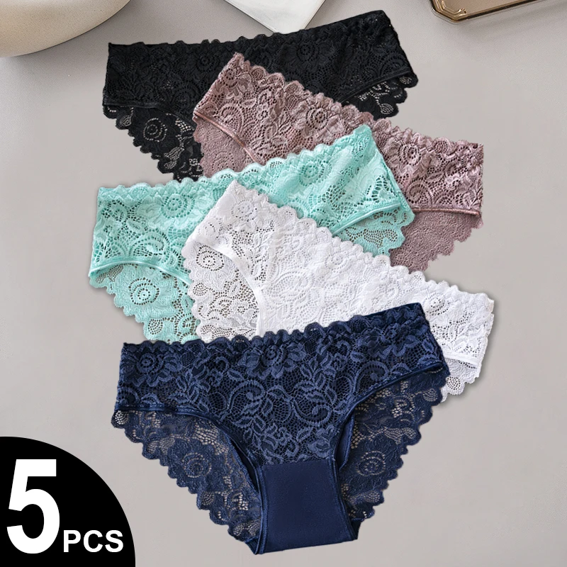 5 Teile/satz Baumwolle Spitze Patchwork Höschen für Frauen Floral Stickerei Briefs Einfarbig Sexy Weibliche Unterwäsche Dessous für Damen Image