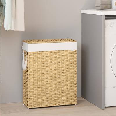 TEMU Narrow Laundry Basket, 55 L Laundry Collector With Lid And Handles, Rattan , Foldable, Removable Image