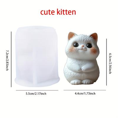TEMU 1pc 3d Kitten-shaped Silicone Mold - Animal Theme Design, Reusable & Durable, Ideal For Plaster Decorations And Aromatherapy Candle Making, Perfect Gift Image