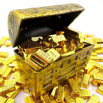 TEMU Set 35pcs/135pcs, Simulated Golden Bars + Vintage Treasure Box, Desktop Decoration, Relax Ornament, Perfect Gift Image