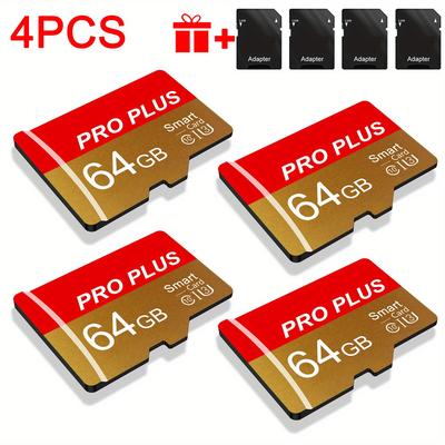 TEMU 4pcs Memory Card 64gb 16gb With Adapter, Memory Card 8gb 4gb 1gb, U3 C10 A1 Tf Card 512mb 256mb 128mb 64mb For Tablet/ Camera/ Phone Image
