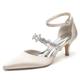 Gycdwjh Women's Stiletto High Heel Bridal Shoes Closed Toe Mid Heels Wedding Dress Pumps Crystal Ankle Strap Sexy Prom Party Sandals,Champagne,3 UK
