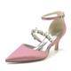 Gycdwjh Women's Stiletto High Heel Bridal Shoes Closed Toe Mid Heels Wedding Dress Pumps Crystal Ankle Strap Sexy Prom Party Sandals,Flesh Pink,4.5 UK