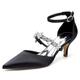 Gycdwjh Women's Stiletto High Heel Bridal Shoes Closed Toe Mid Heels Wedding Dress Pumps Crystal Ankle Strap Sexy Prom Party Sandals,Black,6 UK