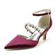 Gycdwjh Women's Stiletto High Heel Bridal Shoes Closed Toe Mid Heels Wedding Dress Pumps Crystal Ankle Strap Sexy Prom Party Sandals,Wine red,6.5 UK