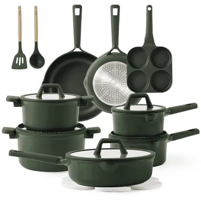 19 Pcs Nonstick Cookware Sets, Non Stick Pots and Pans Set, Induction Cookware, Dark Green