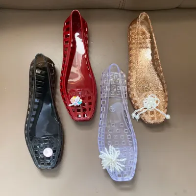 Summer Women Sandals Flat-soled Crystal Clogs Hollow Flat-soled Slip-ons Shallow Mouth Roman Jelly