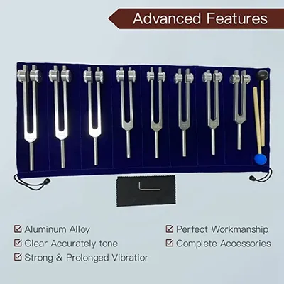 AA58 Chakra Tuning Fork Set for Healing, 8 Pieces Silver Chakra Tuning Fork for Meditation