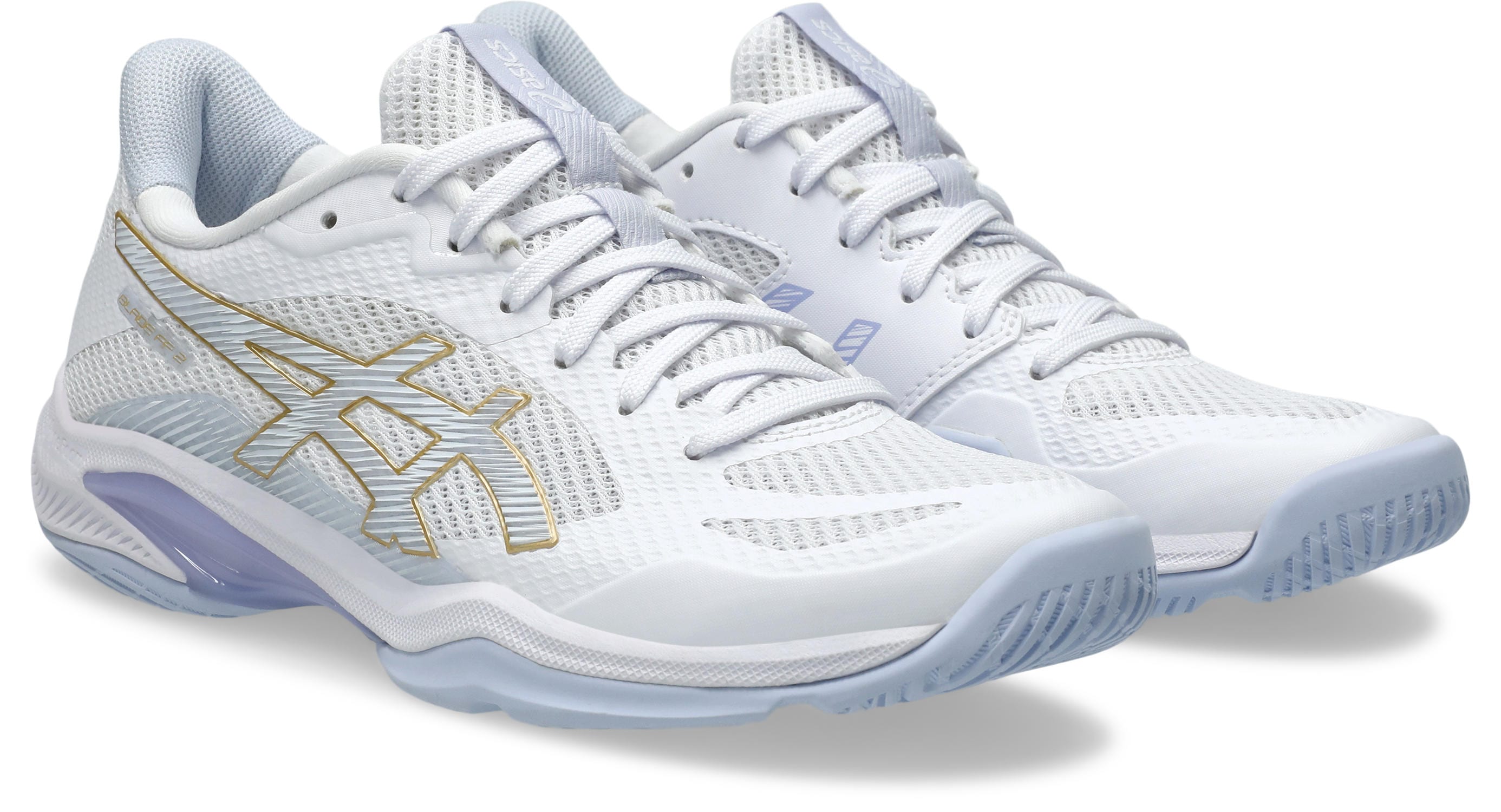 Hallenschuh ASICS "BLADE FF 2", Damen, Gr. 40, weiß (weiß, blau fade), Textil, Schuhe Hallenschuh