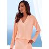 Pyjamaoberteil S.OLIVER, Damen, Gr. 44/46, orange (orange, meliert), Single Jersey, Obermaterial: 92% Modal (TENCEL), 8% Elasthan, meliert, modisch, loose fit hüftlang, V-Ausschnitt, Langarm, Shirts, in angenehmer 4x4 Rippqualität