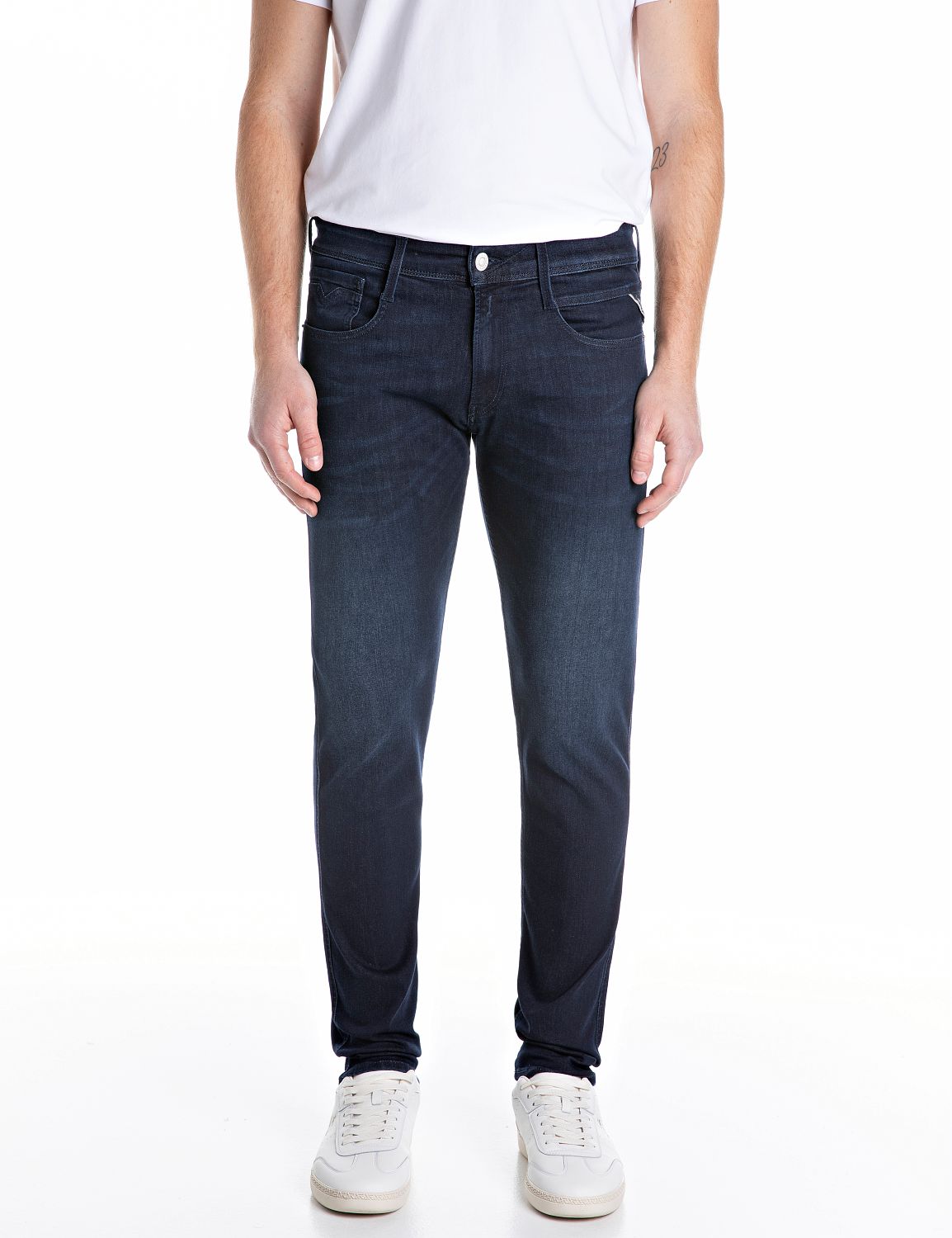 Slim-fit-Jeans REPLAY "Anbass Superstretch", Herren, Gr. 30, Länge 30, blau (dunkelblau), Denim/Jeans, Obermaterial: 90% Baumwolle, 8% Polyester, 2% Elasthan, slim fit lang, Jeans Slim-fit-Jeans, elastisch, Topseller