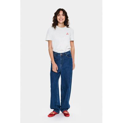 T-Shirt Enges Luftiges Blau Weißer Streifen Image