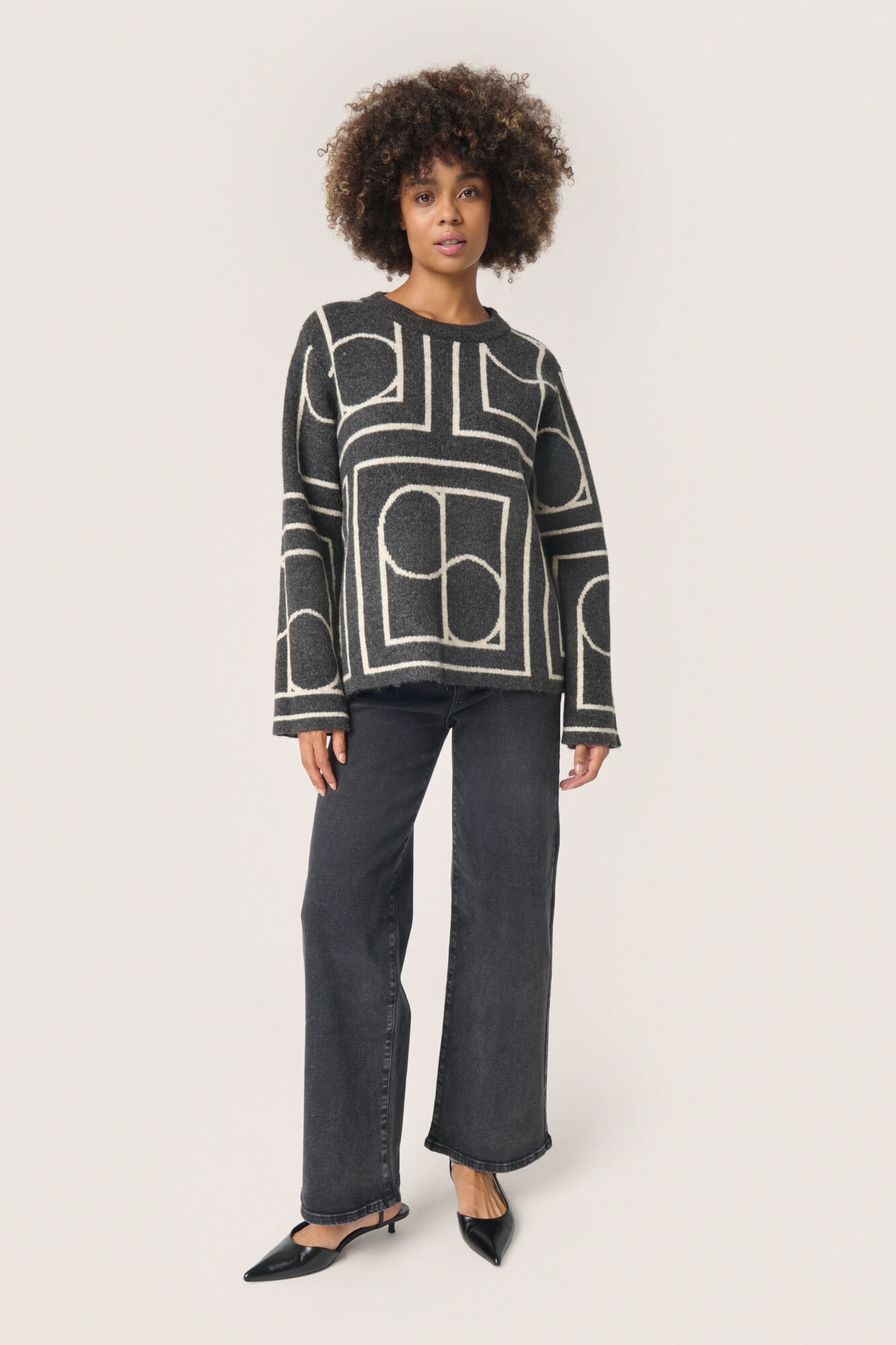 Strickpullover Gerade Passform black offwhite Image