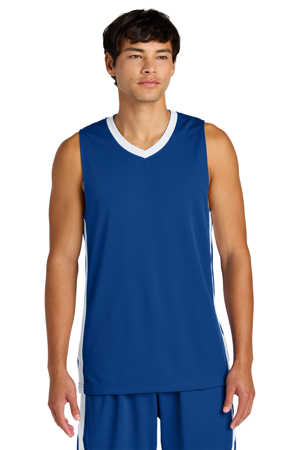 Sport-Tek ST900 Athletic Rival Basketball Rev Jersey T-Shirt in True Royal/White size Large | Polyester