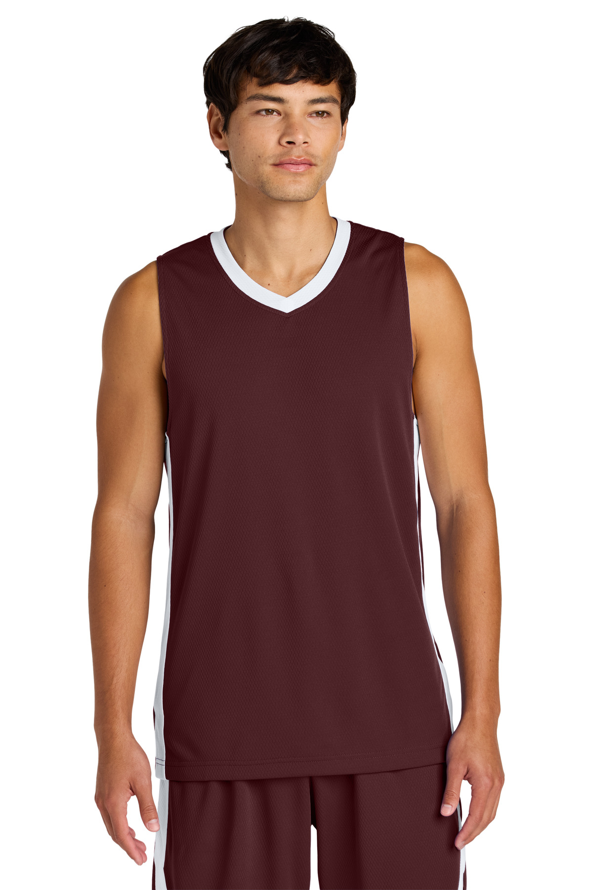 Sport-Tek ST900 Athletic Rival Basketball Rev Jersey T-Shirt in Maroon/White size 4XL | Polyester