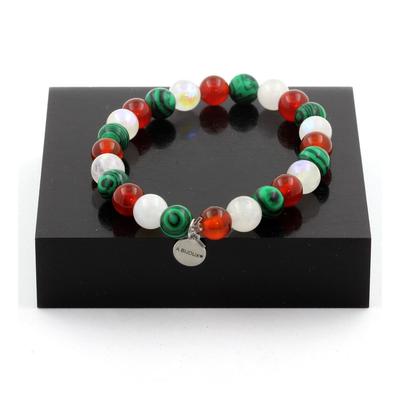 TEMU Agate Red Bead Bracelet + + Malachite 8 Mm. Made In France Image