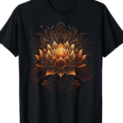 TEMU Lotus Flower Geometry Meditation Spiritual Zen Graphic Men Women Gift Tee-t-shirt 100% Cotton Image