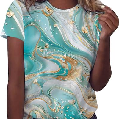 TEMU T-shirt, Short Sleeve Crew Neck Casual Top For Summer & Spring, Women's Clothing Image