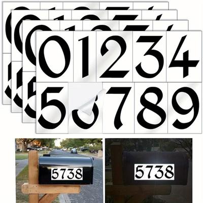 TEMU Reflective White 4 Sets Mailbox Numbers Sticker Decals Die Cut King Style Self Adhesive Vinyl Numbers For Mailbox, Signs, Window, Door, Cars, Trucks, Home, Business, Address Number Image