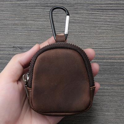 TEMU Lytwlzk Leather Retro Coin Bag - Compact Zipper Pouch With Internal Pocket For Small , Wireless Earphones & Accessories, In Black, Purple, Red, Blue, Green, Antique Style Image