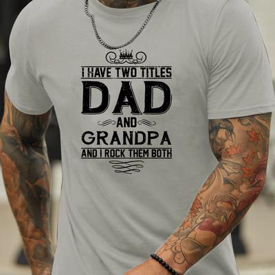 "TEMU Men's Trendy T-shirts, Fit, Casual Crew Neck Short Sleeves With "dad And Grandpa" Print For Summer & Spring" Image